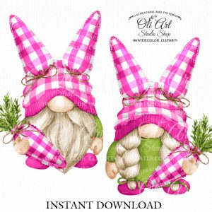 Easter Gnomes PNG, Spring Gnome Clipart, carrot, Buffalo plaid