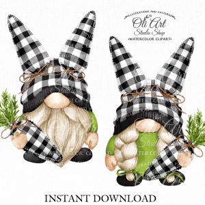 Easter Gnomes PNG, Spring Gnome Clipart, carrot, Buffalo plaid