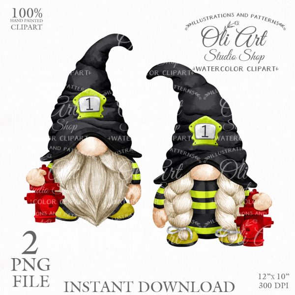 Firefighter Gnome clip art png, Hand Drawn graphics