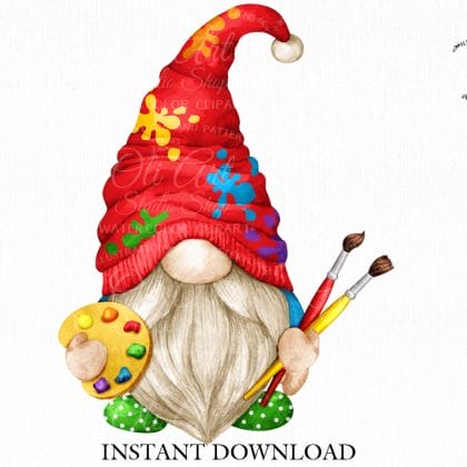 Gnome artist digital clipart png, сute characters,Hand Drawn