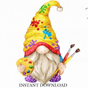 Gnome artist yellow, digital clipart png, сute characters,Hand Drawn