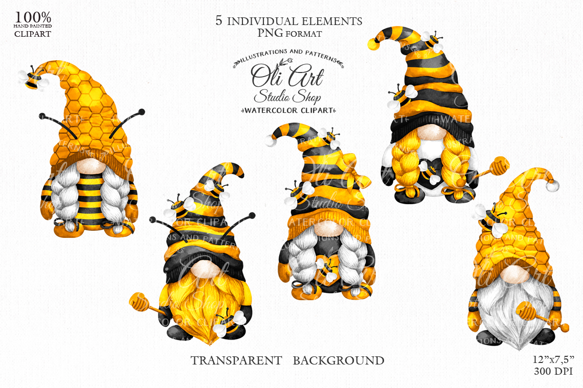 Watercolor Gnome Bee Clipart Cute Characters Bumble Bee Crealandia