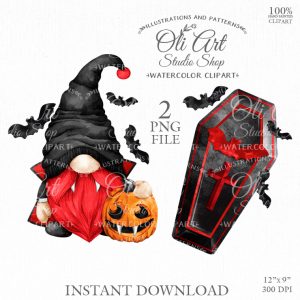 Halloween Digital Clipart. Dracula gnome, undead, vampire bat
