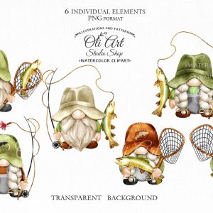 Fishing Gnome, clipart png, сute characters, digital clipart PNG
