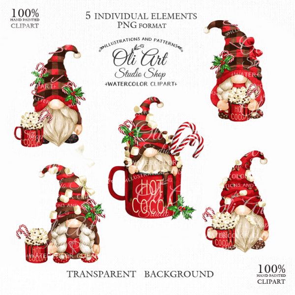 Christmas gnomes & hot cocoa clipart PNG,Scandinavian
