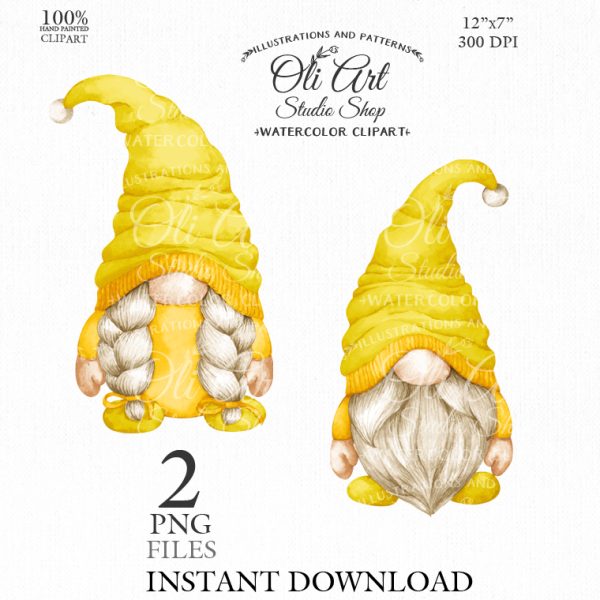Gnomes. yellow colors. Clip art png format, cute characters