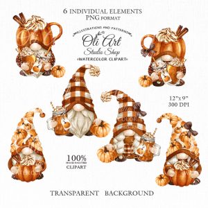 Fall gnomes clipart, pumpkin drinks, autumn pumpkins, cute