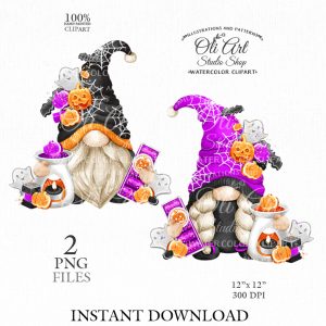 Halloween Gnome and waxmelt burner. Clip art png, hand drawn