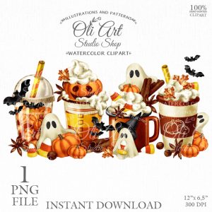 Halloween Pumpkin Spice Latte. Fall coffee PNG. Pumpkin drinks