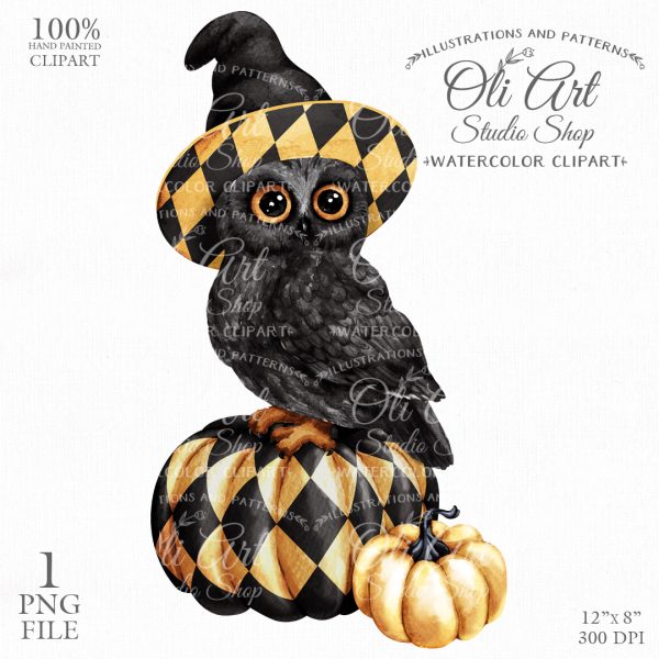 Halloween owl and pumpkins clipart