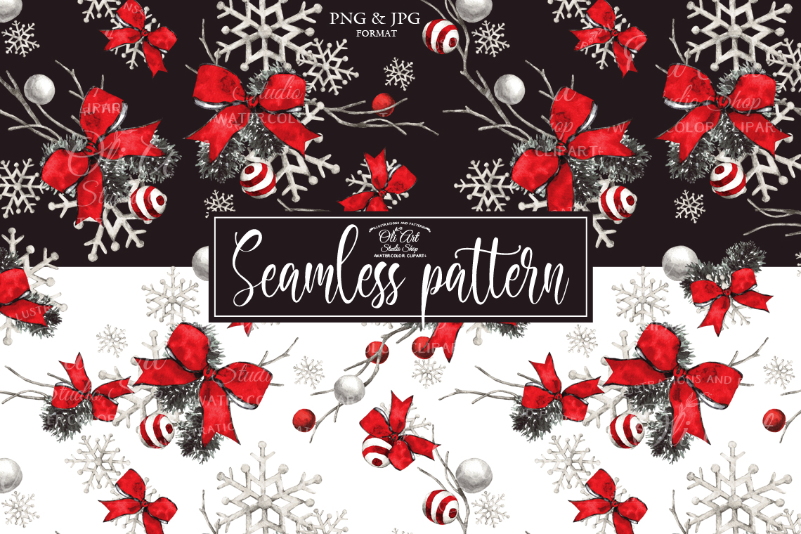 Сhristmas wreath clipart. Happy holidays. Seamless pattern. 2 Сhristmas wreath clipart. Happy holidays. Seamless pattern. - Image 2