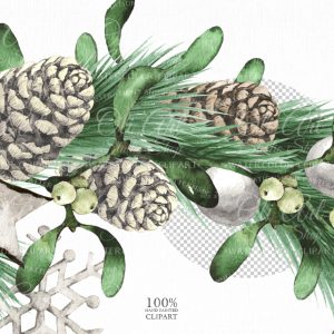 Сhristmas wreath clipart. Happy holidays frame. Blessed.