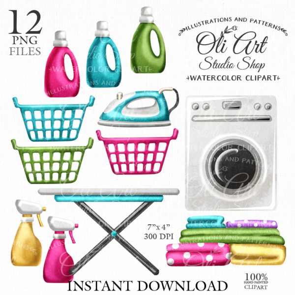 Housework Clip Art Set, Laundry, Household Cleaning Chores