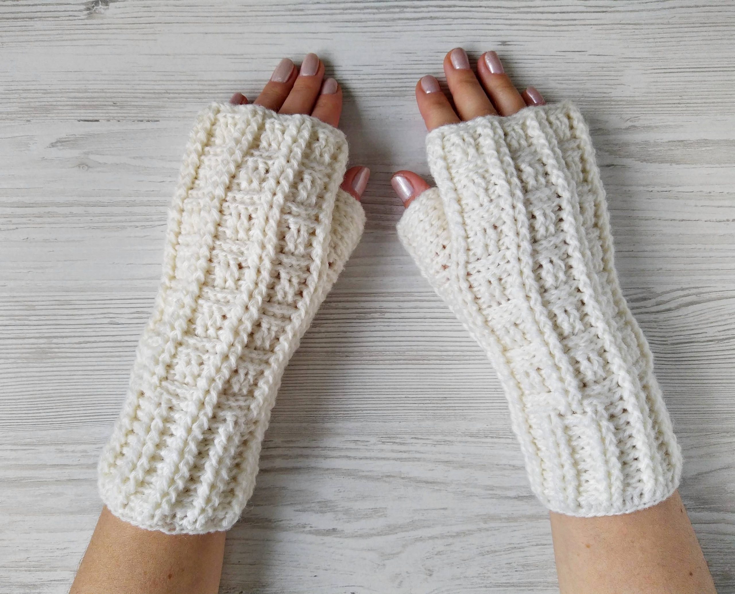 White fingerless gloves for women 2 sizes
