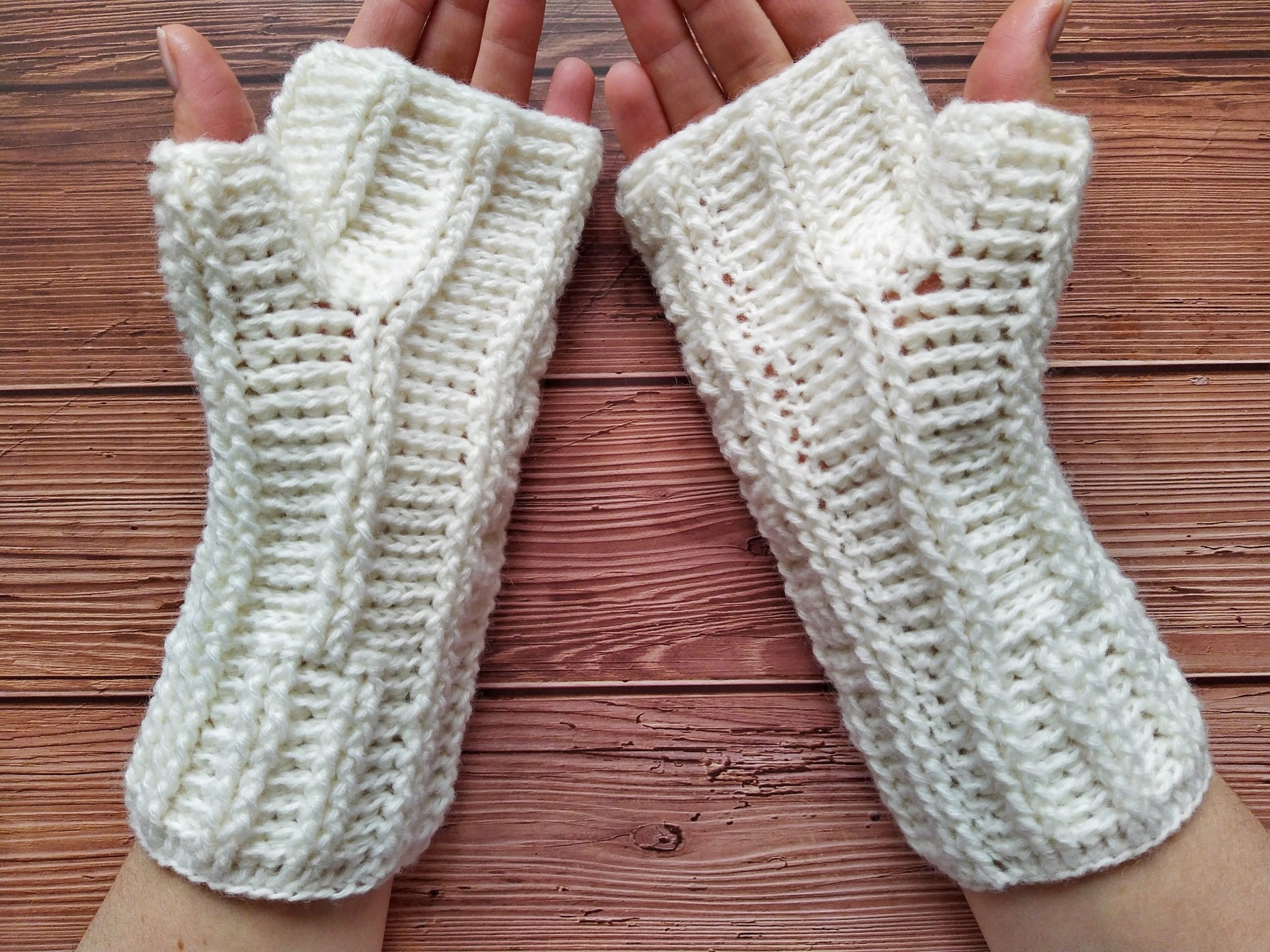 White fingerless gloves for women 2 sizes