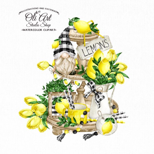 Lemon tiered tray design, png file, printable art