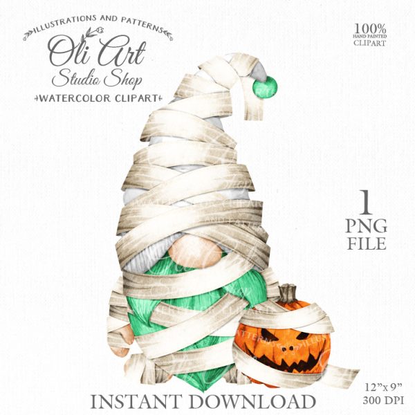 Halloween Digital Clipart. Mummy gnome. Cute digital clipart, PNG