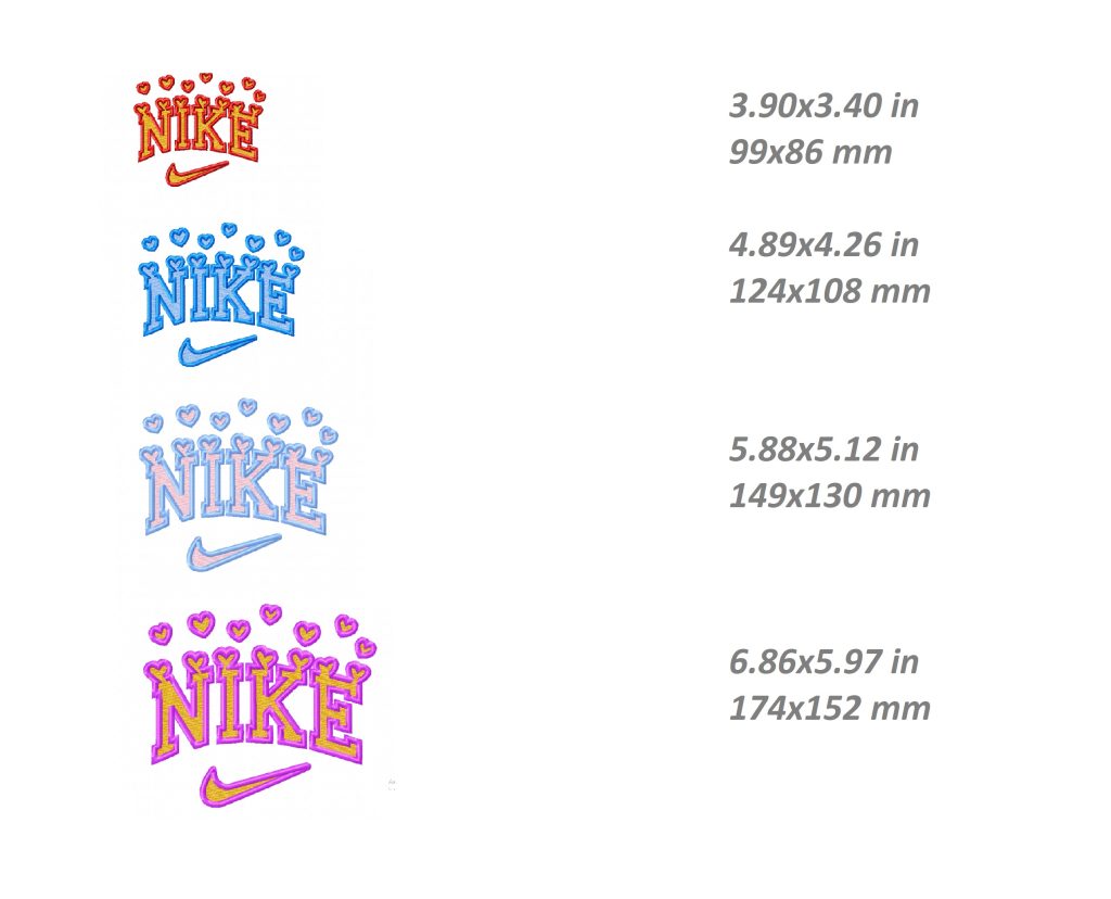 Nike hearts Embroidery Design, swoosh custom, 4 sizes - Crealandia