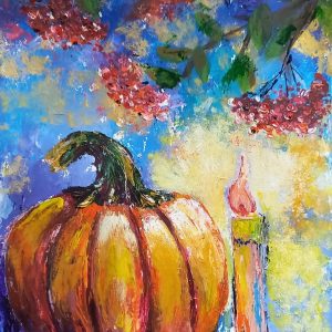 Halloween Pumpkin Painting 12*16″ Autumn Rowan by Yalozik