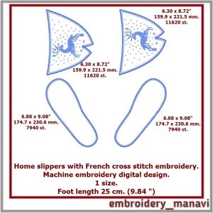 In the hoop Home slippers sizes M machine embroidery design.