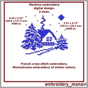 Winter nature French cross stitch machine embroidery design.