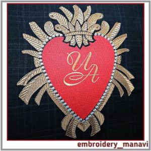Machineembroiderydesignheartwithcrowninfieryframe