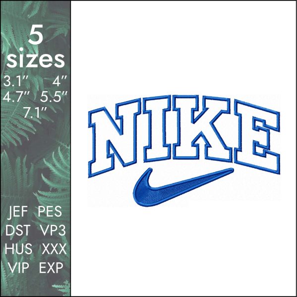 Nike Embroidery Design, oneline full swoosh file dst pes, 5 sizes