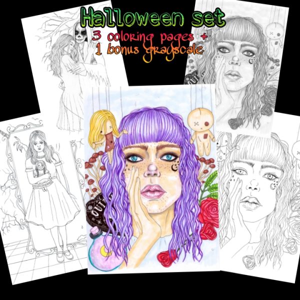 A halloween set of 3 coloring pages