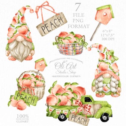 Peaches gnomes clipart, green truck