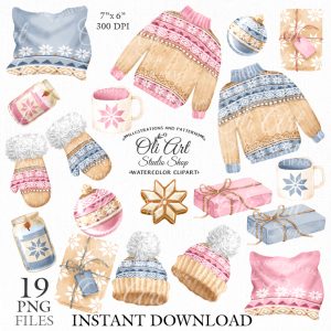 Set of Winter Accessories Clip Art. Design Digital Download.