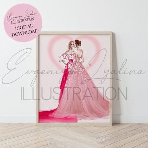 Illustration of two girls in gowns