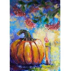 Halloween Pumpkin Painting 12*16″ Autumn Rowan by Yalozik