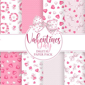 Valentines Day digital paper pack. Valentines Patterns, Love