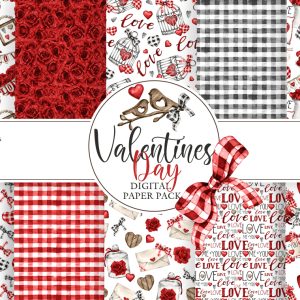 Valentines Day digital paper pack. Valentines Patterns, Love