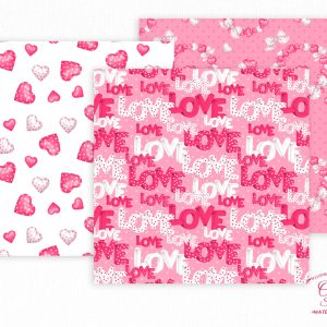 Valentines Day digital paper pack. Valentines Patterns, Love