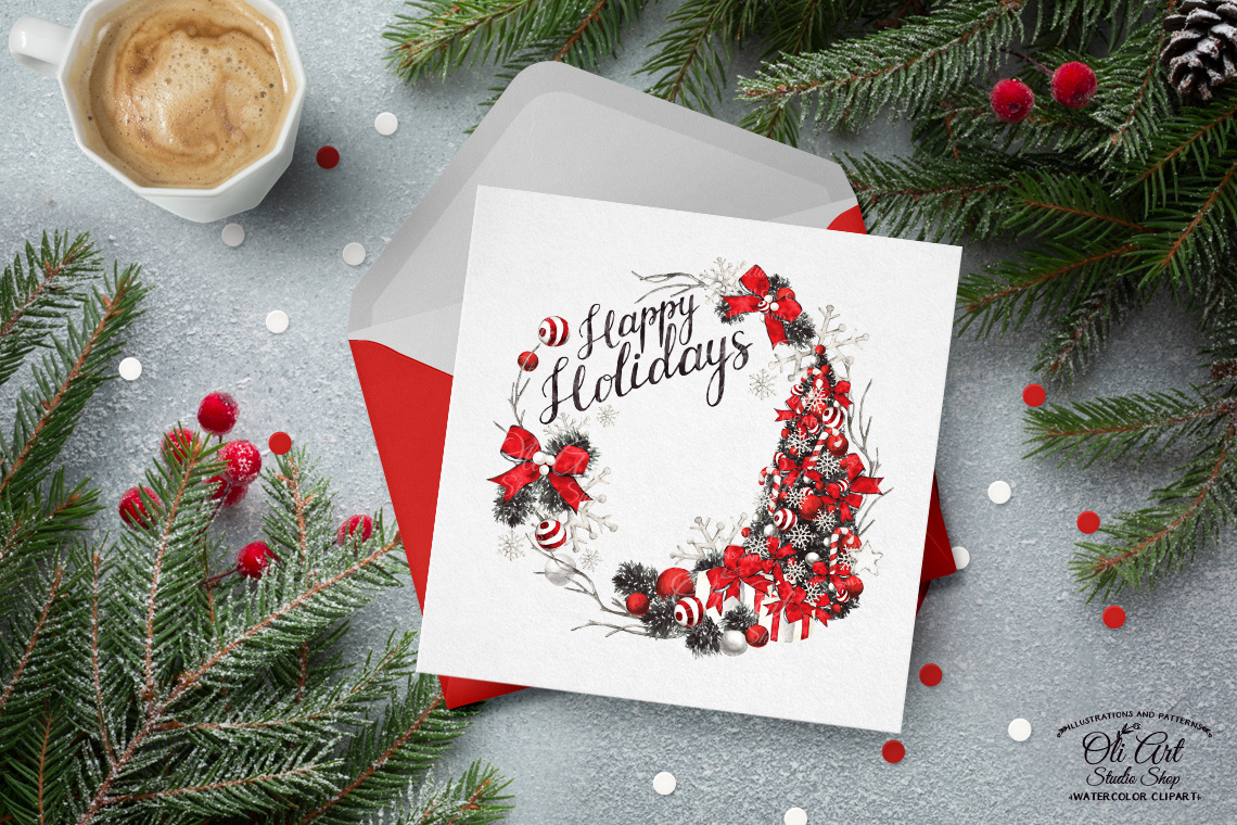 Сhristmas wreath clipart. Happy holidays. Christmas tree. 2 Сhristmas wreath clipart. Happy holidays. Christmas tree. - Image 2
