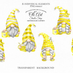 Watercolor Valentine’s yellow Gnomes PNG clipart, love clipart
