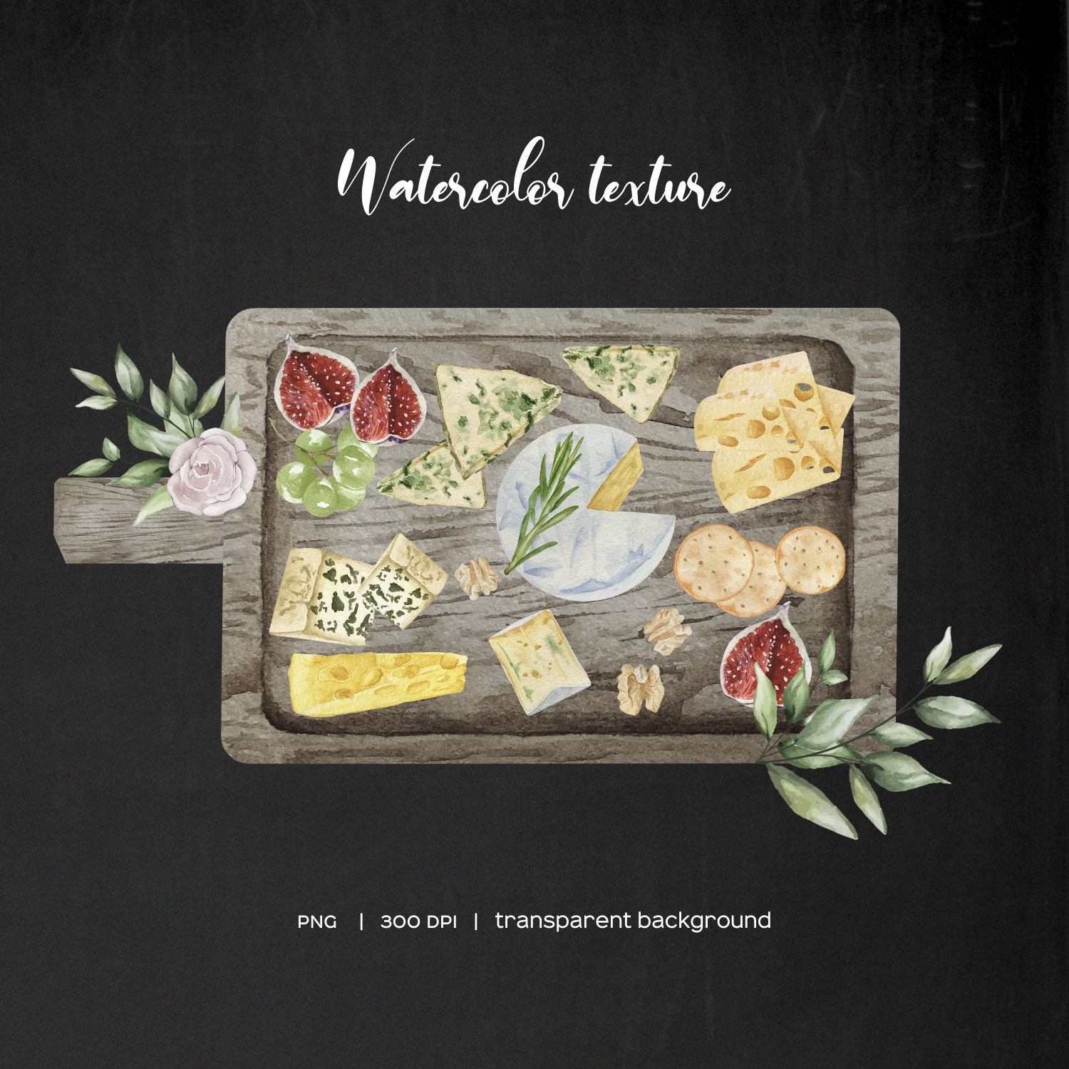 Watercolor Cheese Board Logo. Brand with Cheese compositions 7 Watercolor Cheese Board Logo
