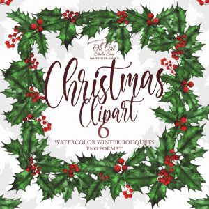 Watercolor Christmas Clipart. Christmas Hand Painted