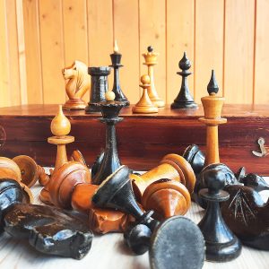 wooden soviet chess set 1950s