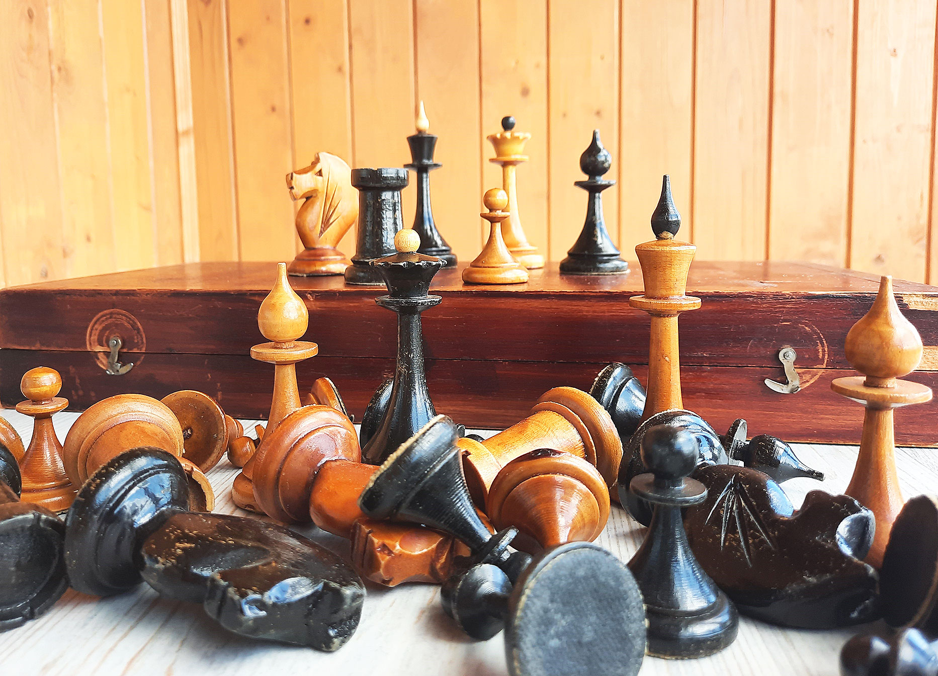 wooden soviet chess set 1950s