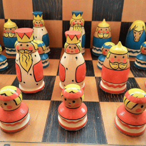 Casa 546 Russian kids chess – Fairy Kingdom wooden art painted chessmen vintage