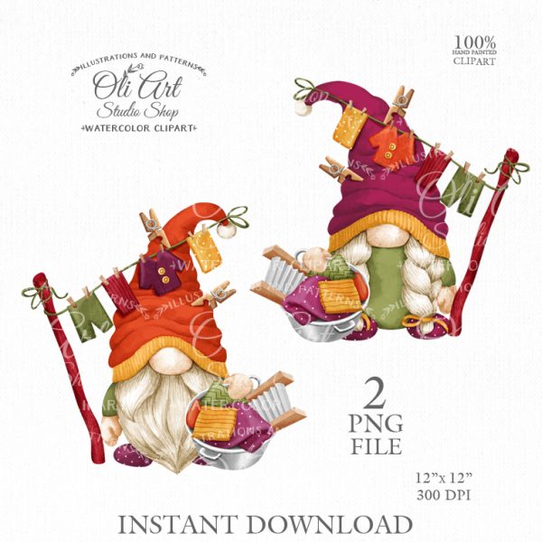 Laundry gnome clipart. Digital clipart png, сute characters