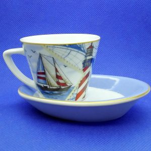 Vintage Tea Coffee Cup & Saucer. Marine theme. Demitasse