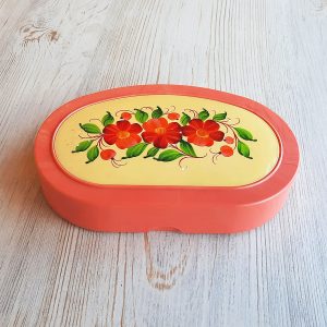 Sandwich box vintage – floral Soviet plastic cold food container pink beige