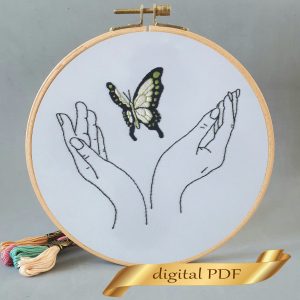 Green butterfly hand embroidery