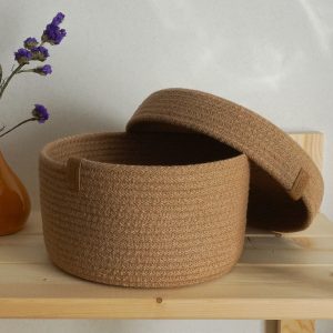 soft beige rope basket with opened lid