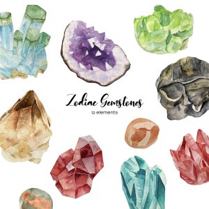 Watercolor Zodiac Birthstone Clipart, Astrology 12 PNG illustration