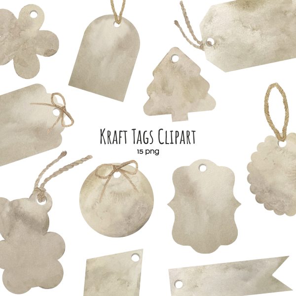 Watercolor kraft paper tags clipart