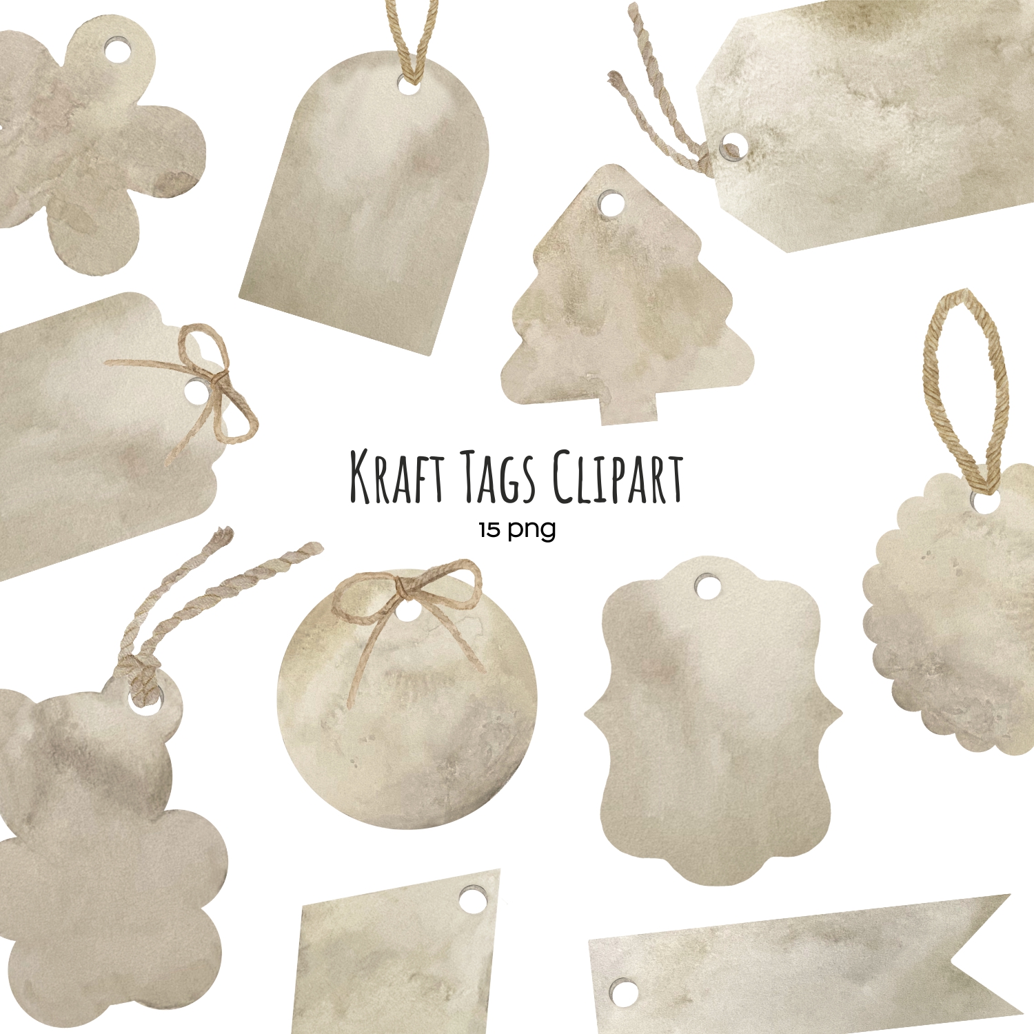 Watercolor kraft tags clipart - new set 16 amazing PNG